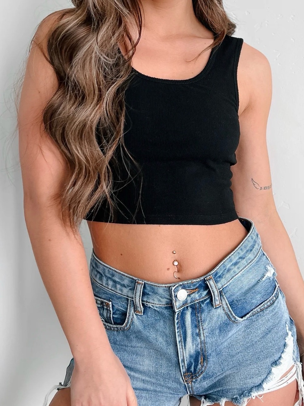 White Birch Black Cami Crop Tank